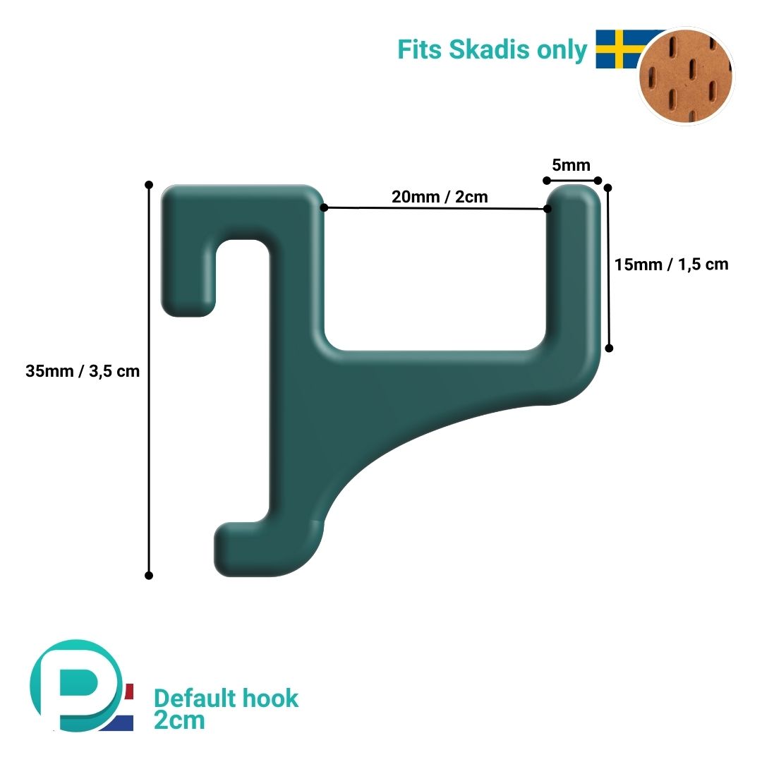 Horizontaal haakje 2 cm met opstaande pin